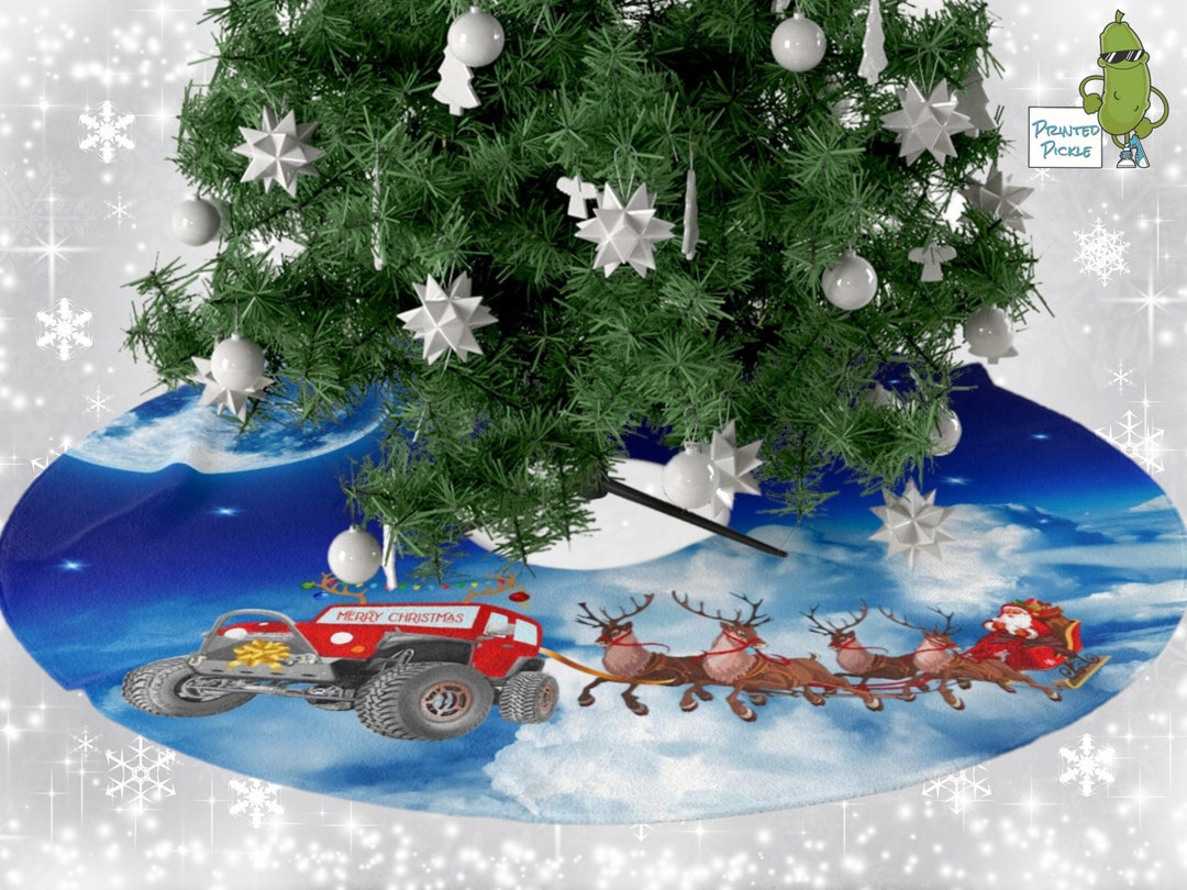 Christmas Tree Skirt, Santa Tree Skirt With Reindeer, Festive Hand