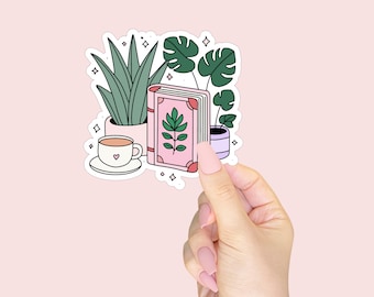 Plant and Book Lover Sticker: Cozy Cottagecore Vinyl Decal