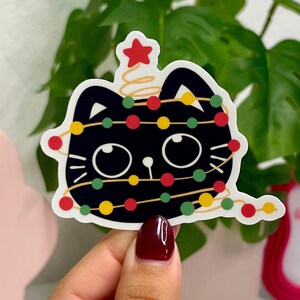 Christmas Cat Waterproof Vinyl Sticker - Perfect for Cat Lovers, Great Christmas Gift