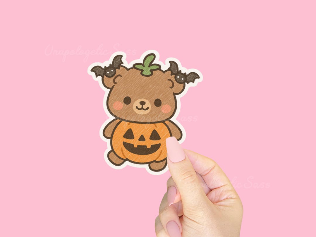 Pumpkin Teddy Bear Vinyl Sticker - Halloween Laptop Decal - Etsy