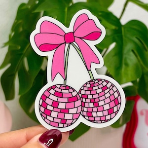 Coquette Disco Cherry Waterproof Sticker - Perfect for Dance Lovers and Party enthusiasts - Great for Laptops, Water Bottles, and Kindles