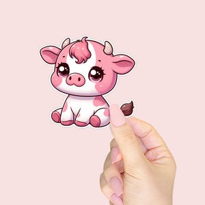 Kawaii Pink Cow Sticker – Waterproof Vinyl Decal
