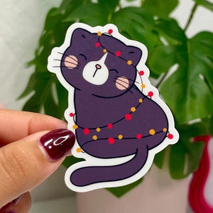 Cute Black Christmas Cat Waterproof Sticker - Perfect for Holiday Decoration and Cat Lovers, Great Stocking Stuffer or Holiday Gift