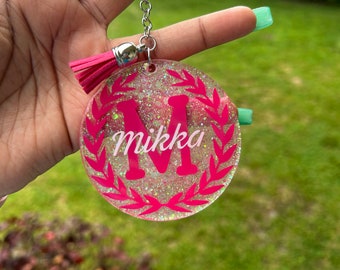 Glitter Name Keychain with Matching Tassel| 2.5 | Custom Resin Keychain| Backpack  Name Tag| Monogram| Personalized Gifts for Her