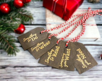 Holiday Present Wooden Gift Tags, 5-Gift Rule Tags, Christmas Tags