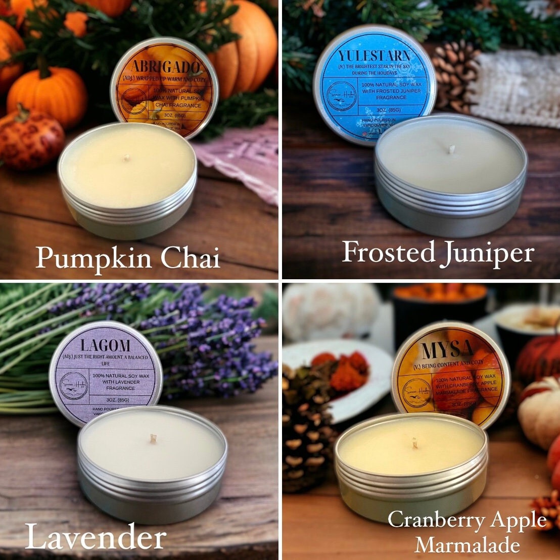4oz Tin Variety Pack 4 Scents Choose From 11 Scents, 100 Soy Wax