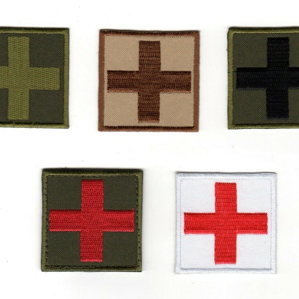 Multi Color Medical Cross Embroidered Sew-on Patch | Green Brown Black Red White Military EMS Logo