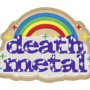Death Metal Rainbow Happy Embroidered Sew-on Patch | Extreme Heavy Metal Subgenre Thrash Band Logo