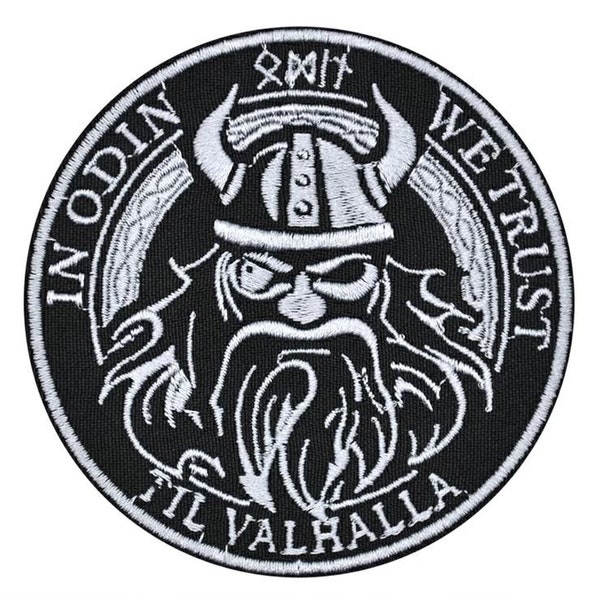 In Odin We Trust Til Valhall Embroidered Sew-on Patch | Viking Germanic Norse Mythology Runic Logo