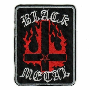 Black Metal Embroidered Sew-on Patch | Inverted Cross Fire Extreme Heavy Metal Subgenre Music Band Logo