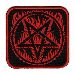 Pentagram Flaming Embroidered Sew-on Patch | Satanic Gothic Baphomet Devil Lucifer 666 Metal Logo
