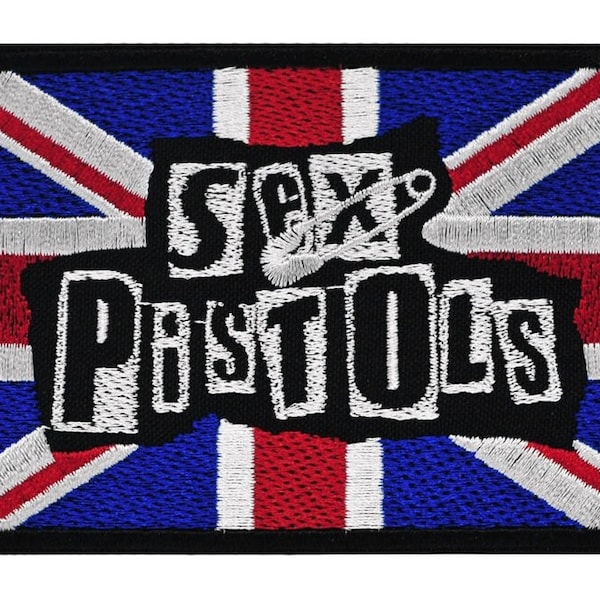 Parche bordado para coser Sex Pistols / Bandera del Reino Unido Logotipo de la banda de música punk rock inglesa