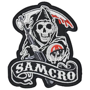 Sons Of Anarchy SAMCRO Embroidered Sew-on Patch | Grim Reaper Skull Crime TV Show Biker Gang Logo