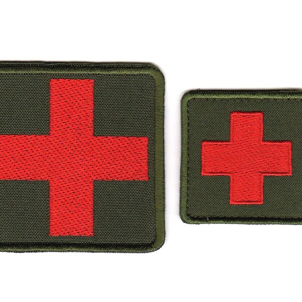 Red Medical Cross Patch Medic Olive Green Paramedic First Aid Military EMT Logo