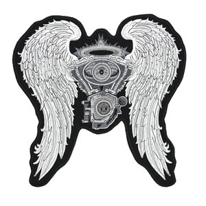 Engine Motor Pistons With Wings Embroidered Sew-on Back Patch | Biker Gang Motorcycle Club Logo