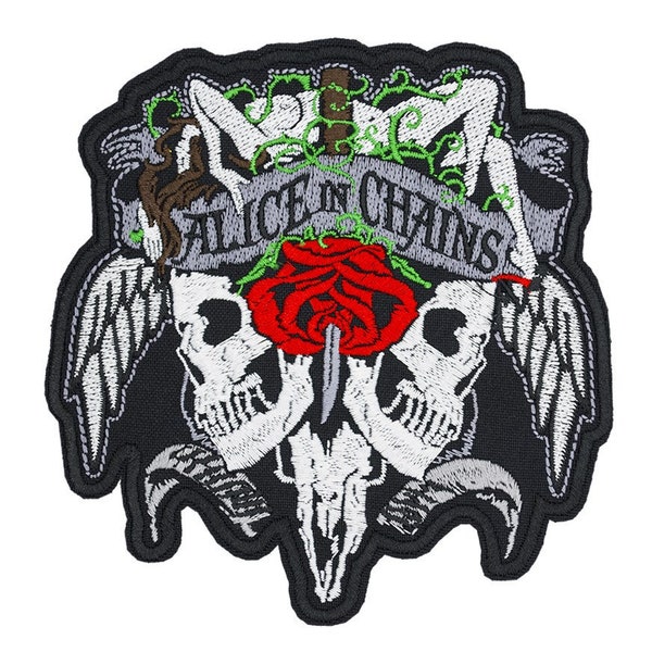 Alice in Chains Embroidered Sew-on Patch | Skull American Grunge Sludge Alternative Heavy Metal Music Band Logo