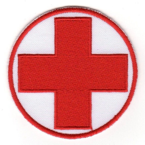 Red Medical Cross Circular Embroidered Sew-on Patch | Paramedic First Aid Military EMS EMT Logo