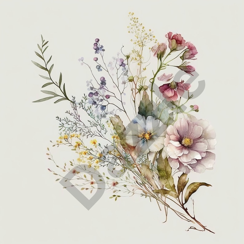 Watercolor Wild Floral Clipart - Wild Flowers Clipart - Wedding Event ...