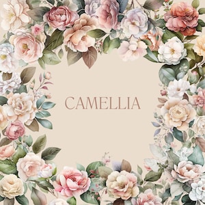 Watercolor Camellia Floral Clipart - Camellia Clipart - Premade Wedding Event Floral Clipart - Spring Camellia - PNG - 300 DPI - Commercial