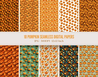 10 papéis digitais sem costura de abóbora, papel digital para uso comercial, papel para scrapbook, papel digital para impressão, planos de fundo, outono