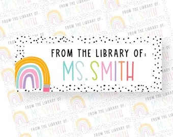 Personalized Teacher Book Labels: Rainbow Library Stickers