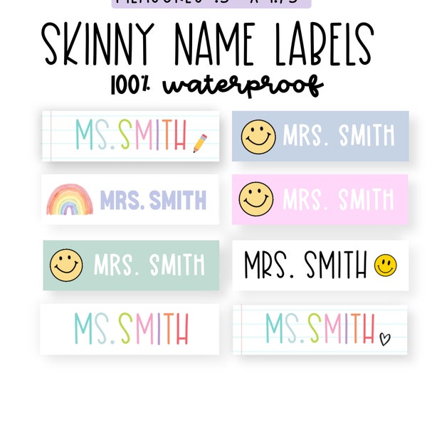 Skinny waterproof teacher labels Teacher name labels personalized teacher stickers kids name labels