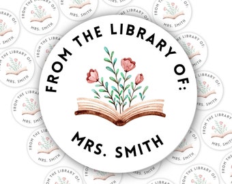 Personalized Teacher Book Stickers: Floral Library Labels