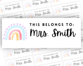 Personalized Teacher Stickers: Rainbow Book Labels