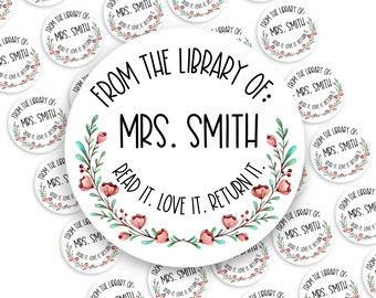 Personalized Teacher Book Stickers: Floral Library Labels