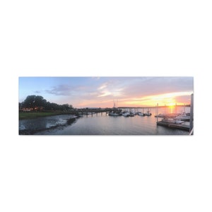 Sunset at Hilton Head Skull Creek Marina Panorama Wall Art, Hilton Head Wall Decor, Hilton Head Photography Canvas Wall Hanging, Hilton Head