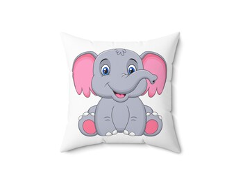 Spun Polyester Square Pillow, Printify, Spun Polyester Square, White Pillow, Elephant Pillow, Sizes: 14x14