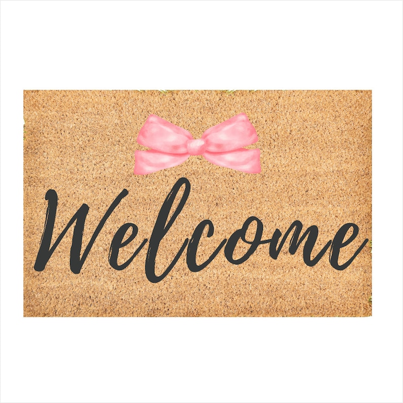 Pink Bow Welcome Mat | Coquette Decor | Housewarming Gift 18 x 12