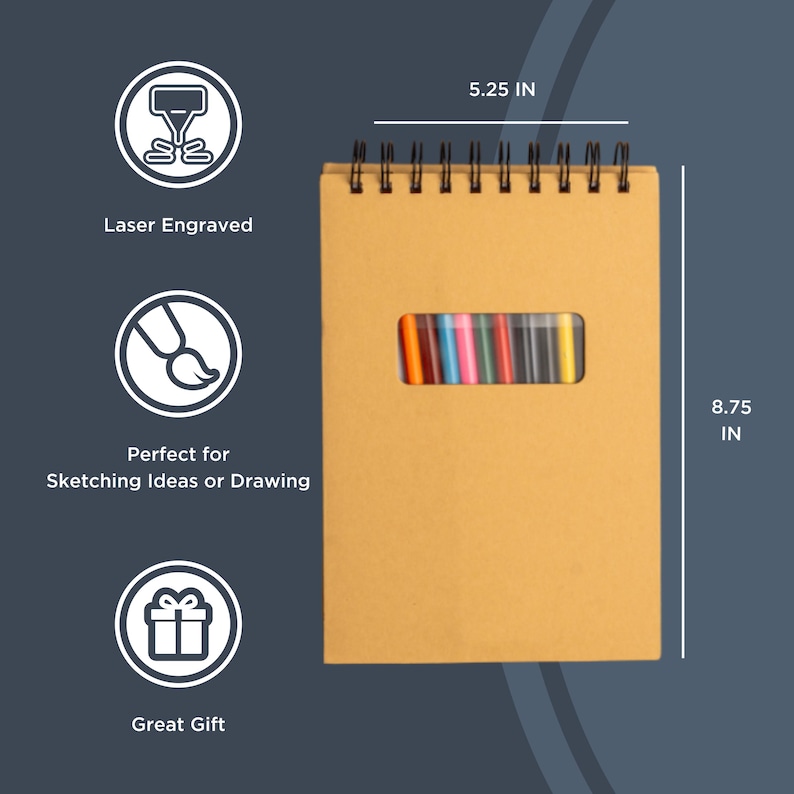 Personalized Sketchbook with Name | Engraved Drawing Journal | Includes 12 Colored Pencils & Pouch | Artist Gift for Kids and Adults afbeelding 3