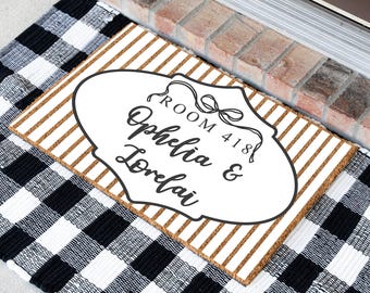 Custom Dorm Room Doormat | Personalized Coir Rug with Room Number & Names | College Apartment Entryway Decor | Roommate Gift
