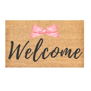 Pink Bow Welcome Mat | Coquette Decor | Housewarming Gift 30 x 18