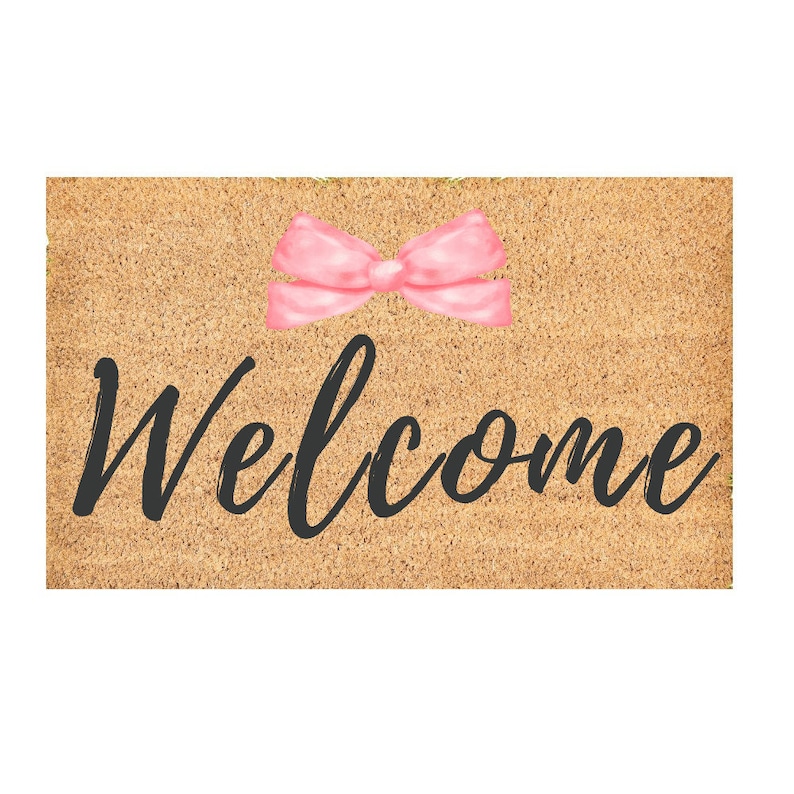 Pink Bow Welcome Mat | Coquette Decor | Housewarming Gift 30 x 18