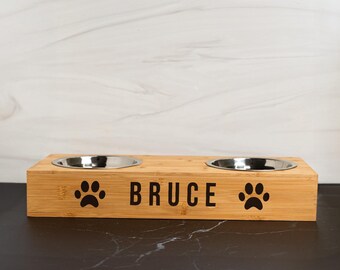 Personalized Dog Pet Feeder | Elevated Bamboo Water & Food Bowl | Pet Feeding Station | Raise Dog Bowl | Rustic Pet Feeder Set | Pet Gift