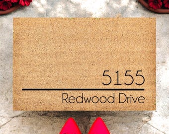 Custom Address Outdoor Front Door Mat | Housewarming Gift | Natural Coir Fiber Door Mat