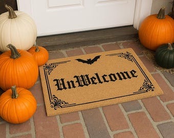 Halloween Doormat | Funny Gothic Unwelcome Mat with Bat | Spooky Front Porch Decor | Halloween Door Mat | Fall Outdoor Decoration