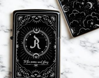 Tarot Inspired Custom Lighter with Personalized Initial and Message | Anniversary Gift | Astrology Theme Witchy Gift | Custom Engraving