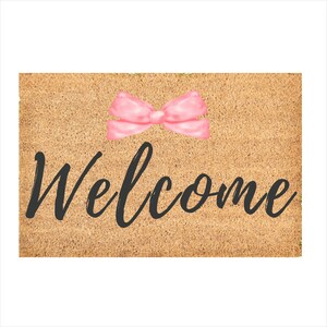 Pink Bow Welcome Mat | Coquette Decor | Housewarming Gift 36 x 24