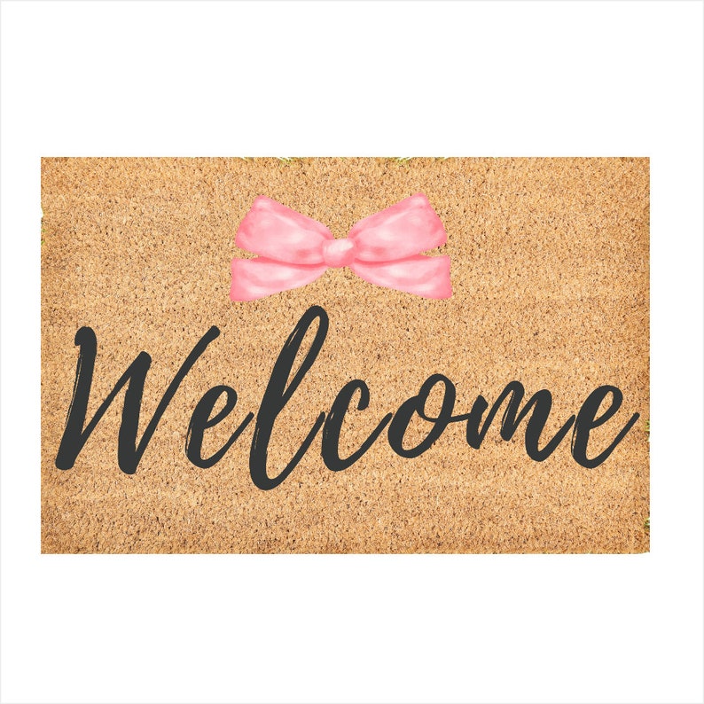 Pink Bow Welcome Mat | Coquette Decor | Housewarming Gift 36 x 24