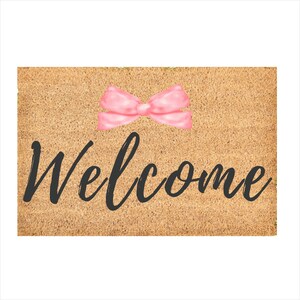 Pink Bow Welcome Mat | Coquette Decor | Housewarming Gift 24 x16