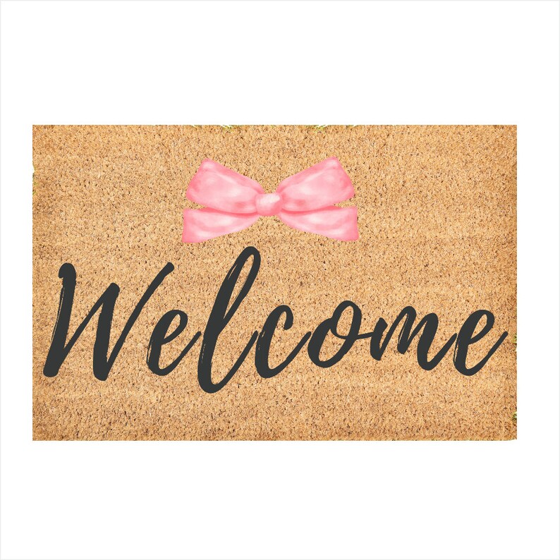 Pink Bow Welcome Mat | Coquette Decor | Housewarming Gift 24 x16