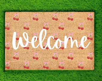 Cherries with Bows Welcome Doormat | Coquette Aesthetic Home Decor