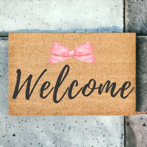 Pink Bow Welcome Mat | Coquette Decor | Housewarming Gift image 1