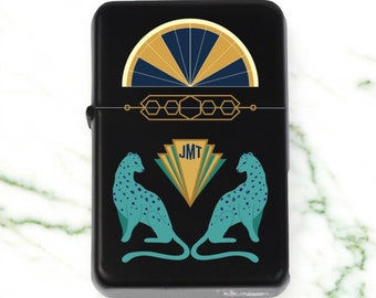Personalized Art Deco Inspired Twin Cheetah Lighter | Personalized Lighter