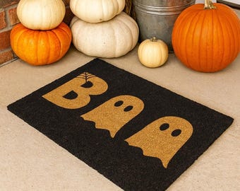 Boo Doormat | Halloween Ghost Coir Door Mat | Cute Spooky Porch Decor | Fall Outdoor Entry Rug | Trick or Treat Welcome Mat
