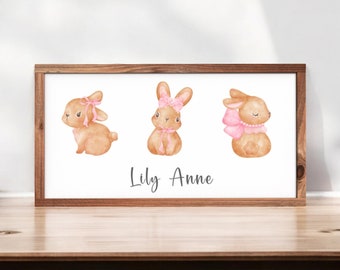 Baby Girl Bunny Nursery Wall Art | Baby Shower Gift | Personalized Baby Girl Gift