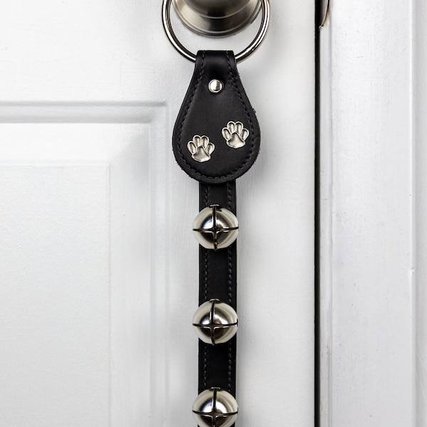 doorknob bell, sleigh bells, ornamental bells, paw prints, doorknob decor, doorknob hanger, door bell, training bell, cat lover, dog lover